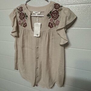Mine Beige Blouse with Floral Embroidery